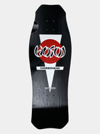 A black longboard skateboard deck featuring a bold graphic design with a red circle, white stylized logo, and the text 'HAMMERHEAD' and 'SKATEDS'.