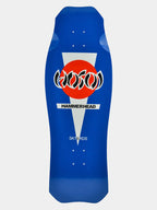 A blue skateboard deck featuring a bold graphic design with a red circle, black and white flame-like logo, a white inverted triangle, and the text 'HAMMERHEAD' and 'SKTBRDS' on a light gray background.