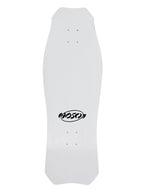 A white longboard skateboard deck with a black MOSON logo printed in the center, shown against a plain white background.