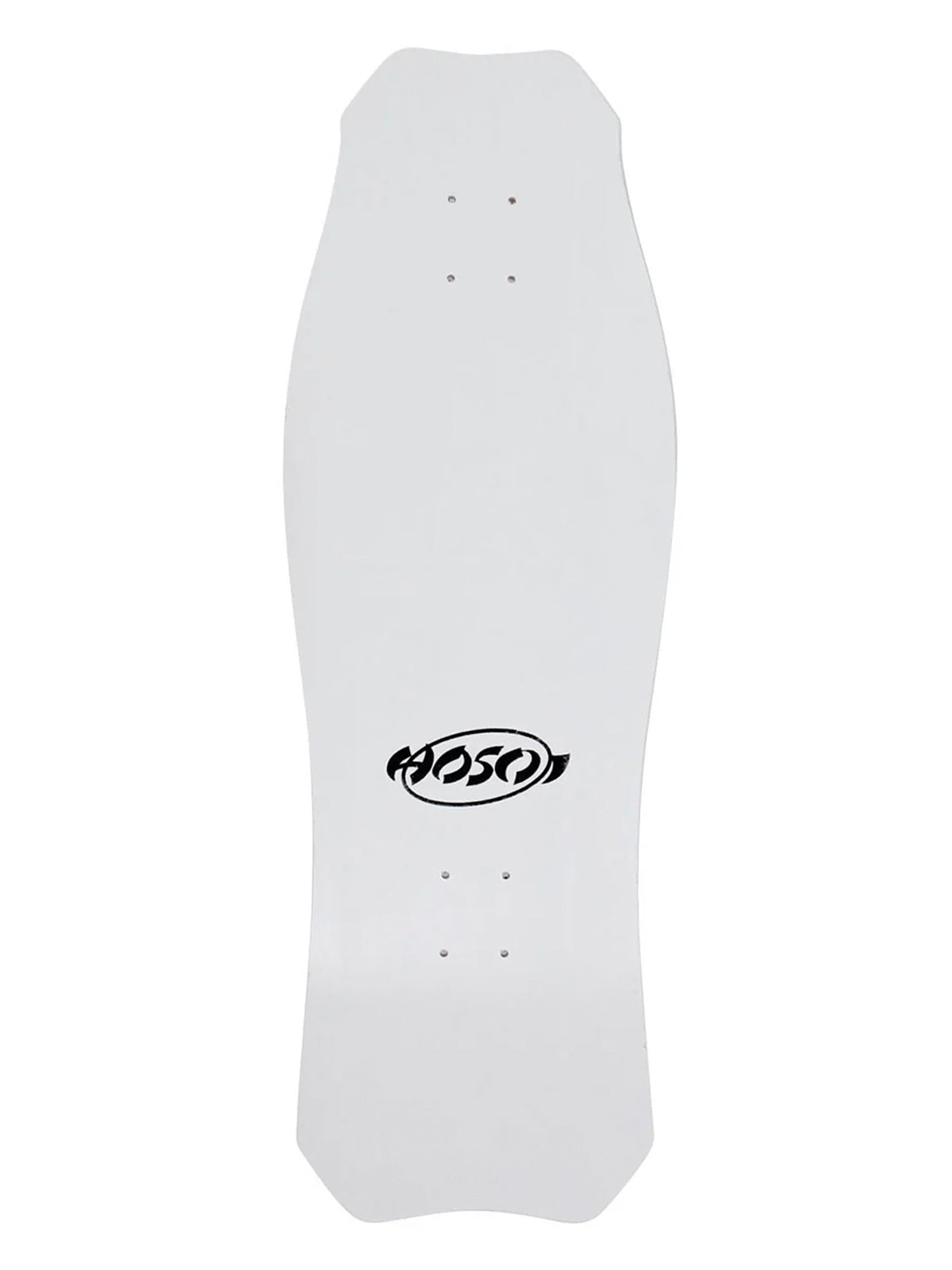 A white longboard skateboard deck with a black MOSON logo printed in the center, shown against a plain white background.