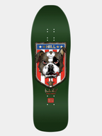 Powell Peralta Frankie Hill skateboard deck in dark green with Bulldog face on it and 'FRANKIE HILL' signature in gold.