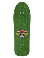 Powell Peralta Frankie Hill skateboard deck in green woodstain with Powell Peralta Bulldog face logo with wings on it.