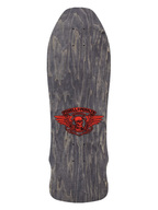 Powell Peralta Skateboard deck in dark grey woodgrain with red Geegah Skull logo and 'Powell Peralta' branding.