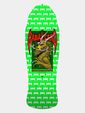 A skateboard deck featuring a vibrant green and white patterned background with a large central graphic of a gold dragon under a red 'GABALERO' logo.