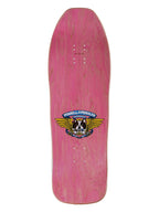 A pink Powell Operaty skateboard deck with a natural wood grain finish and a central graphic featuring a bulldog and the text 'POWELL OPERATY'.