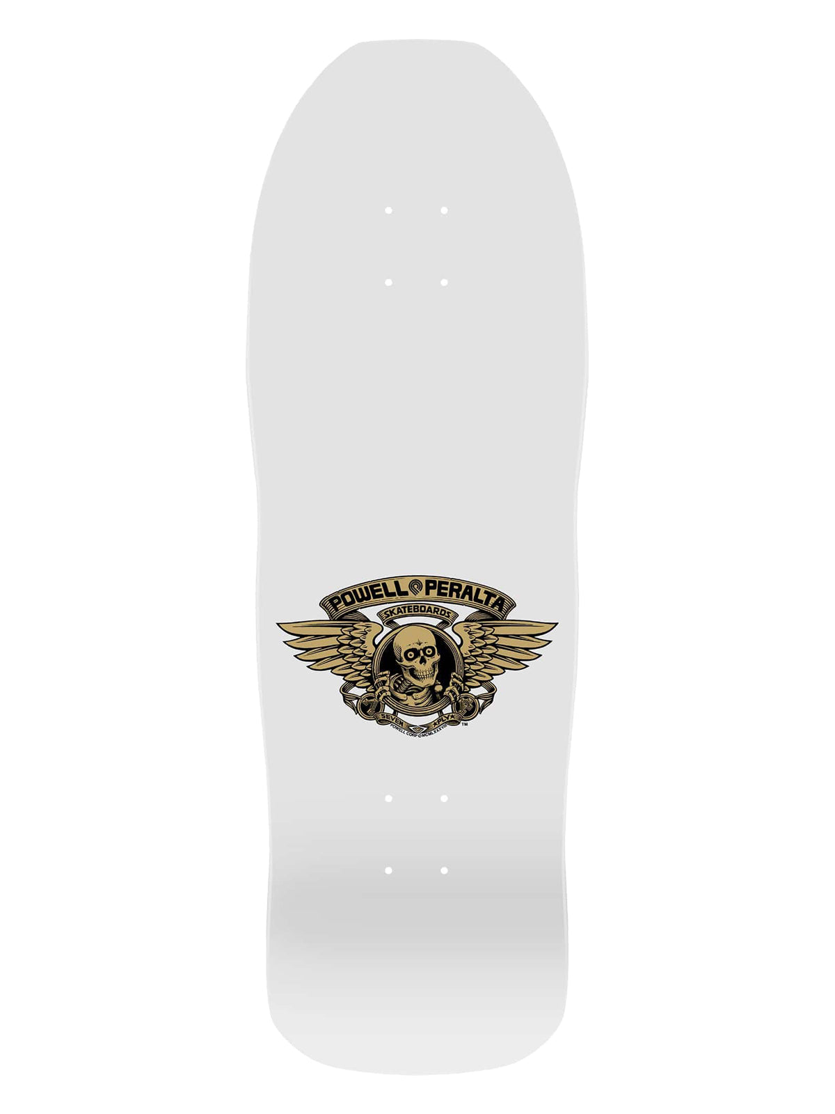 A white Powell Operanya skateboard deck featuring a central graphic of a skull with wings and the brand name 'Powell Operanya' above it.