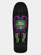 A black skateboard deck featuring a highly detailed graphic of a clown-like monster with bright green hair, a white skull face, and purple tentacles, shown against a light gray background.