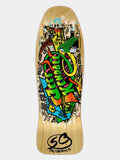 A skateboard deck shown from the underside, featuring a natural wood grain base covered in a colorful graffiti-style graphic with the text 'BENDY JOCK' and a prominent 'SB PROSERIES' logo near the tail.