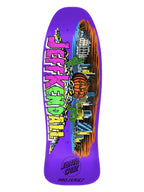 A purple Santa Cruz Pro Series deck featuring a colorful graphic of a pumpkin and city skyline, with 'Jeff Kendrick' written vertically in neon-style lettering.