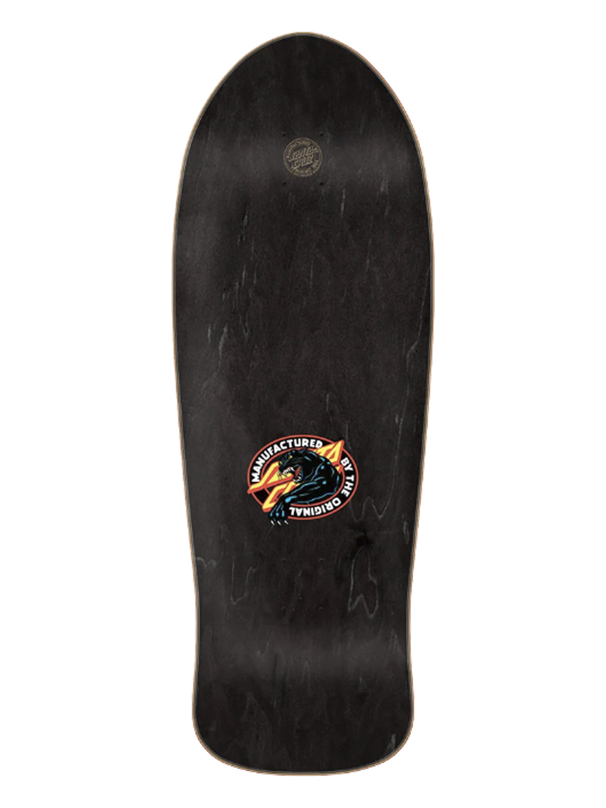 A black skateboard deck shown from the underside against a plain white background, featuring a circular 'Structures Building Blocks' sticker on the front.