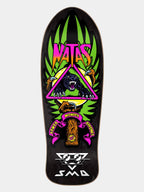 A black skateboard deck featuring a colorful graphic design with the word 'NATS' in pink, green, and orange, a black panther inside a pink triangle, and white 'SMD' branding at the bottom, shown against a light gray background.