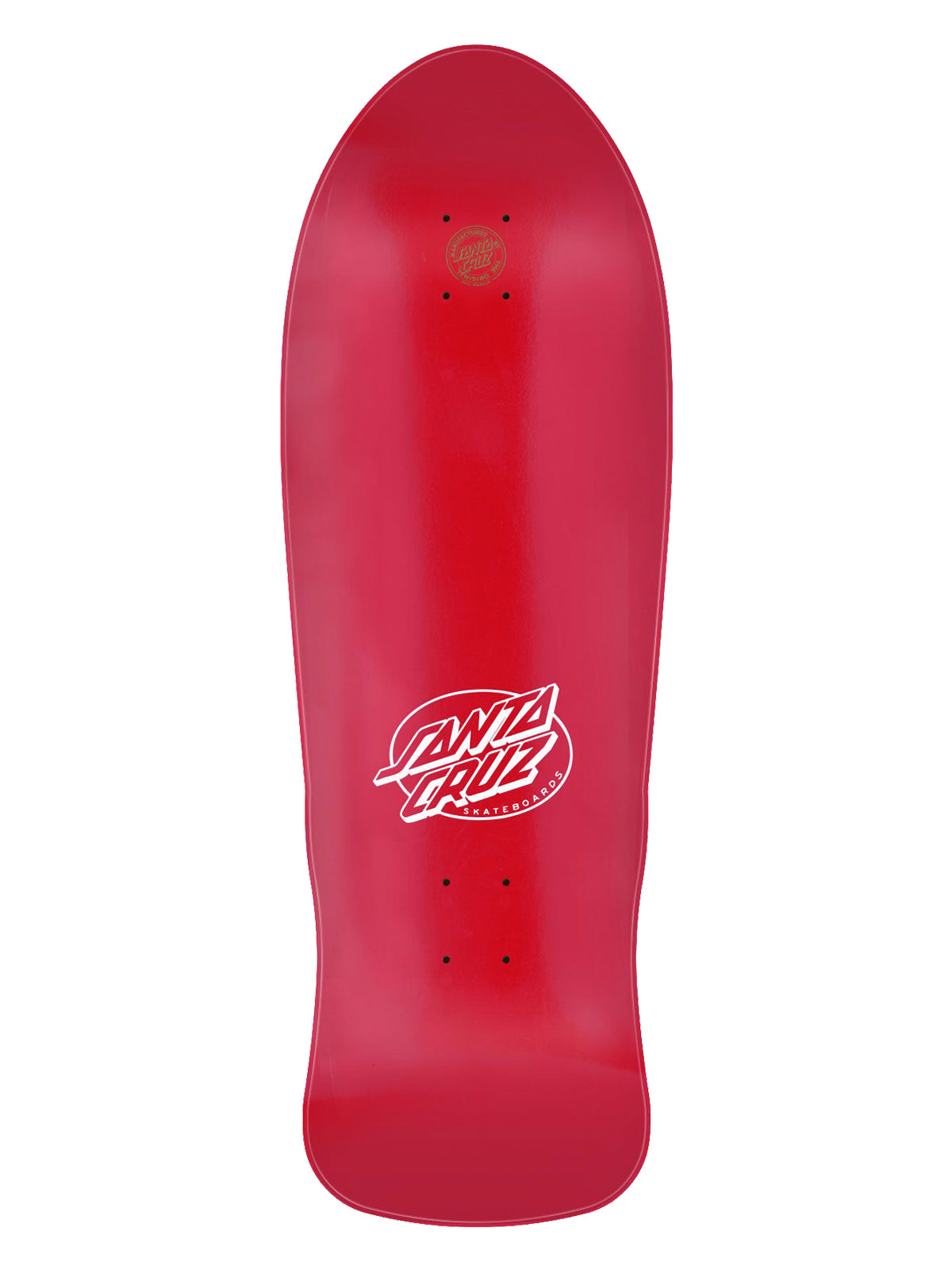 A Santa Cruz skateboard deck in a vibrant red color, featuring the white Santa Cruz logo printed on the center, shown against a plain white background.