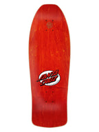 A Santa Cruz double-decker skateboard deck with a vibrant red-orange wood grain finish and the classic Santa Cruz logo printed in the center.