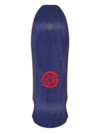 A dark blue skateboard deck with a red and purple 'Rolling Stone' logo printed in the center, shown against a plain white background.