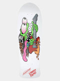 A white skateboard deck featuring a colorful graphic of a green alien playing a melting red and orange guitar, with 'Stranger Things' branding printed in red at the bottom.