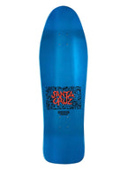 A blue Santa Cruz deck with a black floral graphic and orange 'Santa Cruz' logo in the center, shown against a plain white background.