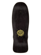 A black skateboard deck with a gold 'Mighty Big' logo printed near the center, shown against a plain white background.