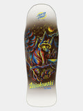 Santa Cruz skateboard deck featuring a colorful psychedelic raccoon illustration with mountains and stars, and 'Wiskowski' printed in yellow at the bottom.