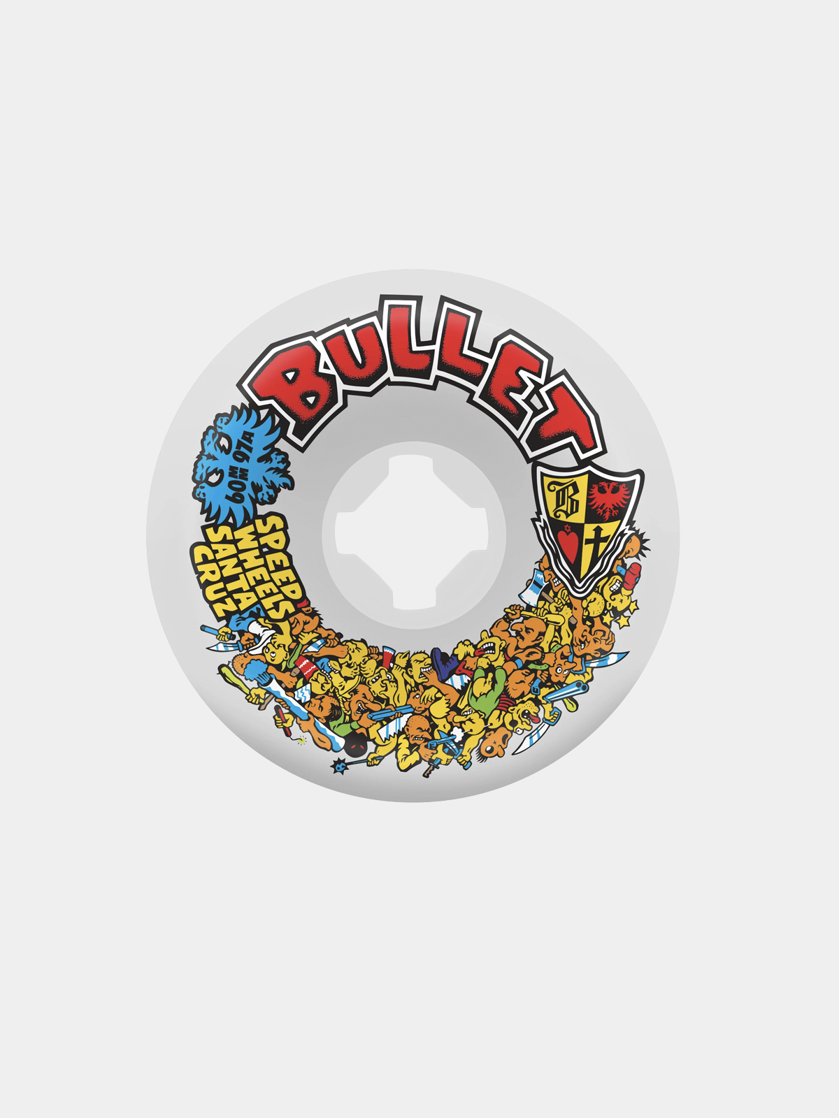 Slime Ball Bullet Vomit Santa Cruz 60mm 97a Skateboard wheels with 'BULLET' branding and comic graphic detail.
