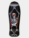 A black skateboard deck featuring a large white skeleton graphic with red spiral eyes and red text reading 'VITATION' and 'CROCHET' on a light gray background.