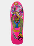 A bright pink skateboard deck featuring a colorful psychedelic illustration of a green monster holding scissors, with the text 'JOE JOHNSON' and 'WILD' in stylized lettering.