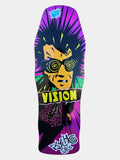 A skateboard deck featuring a vibrant graphic design of a stylized face with spiral sunglasses, set against a purple and black background with green accents. The text 'VISION' is printed across the middle, and the 'Street Style' brand logo is visible at the top.